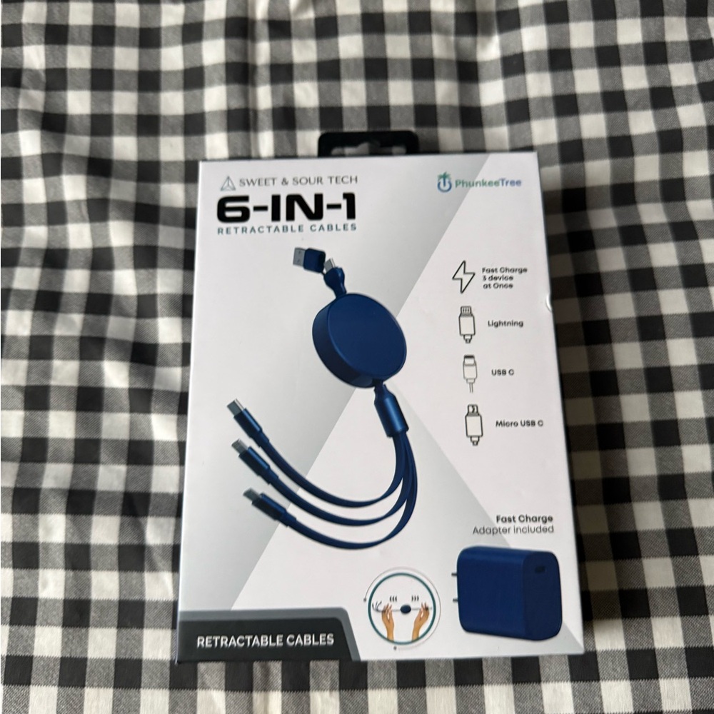 Blue 6-in-1 Retractable Cable